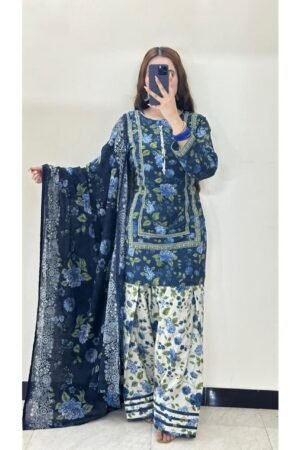 Self Jacquard 3Pc  Dress