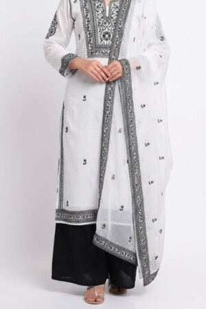 3 Pcs Khaddi Net Embroidered Suit with Khatan Trouser (Unstitched)