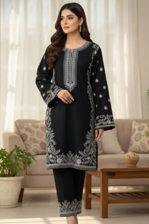 PC Cotton 2-Piece Embroidered Suit