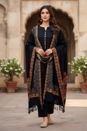 Jacquard Border Wool Suit with Plain Shirt & Trouser