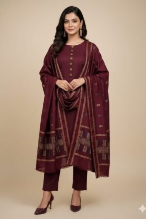 3PC Winter 3D Wool Collection 2025 – Shirt, Trouser & Shawl