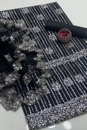 Soft Net Fancy Sequins & Pearls Heavy Work 4-PC Dress