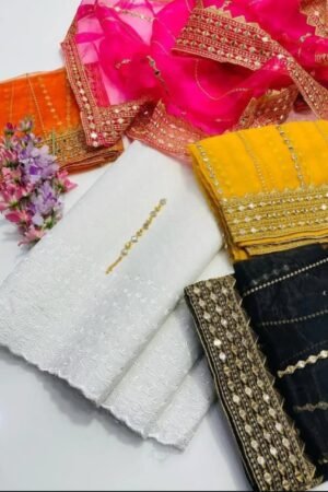 New Chicken Embroidered Cotton 3PC Dress with Organza Dupatta