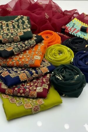 Luxury Organza Multi Appliqué Tilla Aari Beads Embroidered 3PC Suit