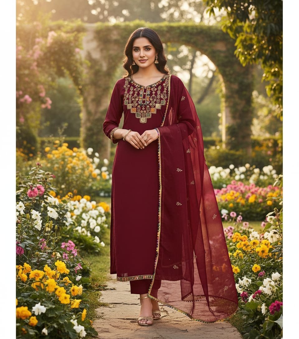 Luxury Organza Multi Appliqué Tilla Aari Beads Embroidered 3PC Suit - Image 6