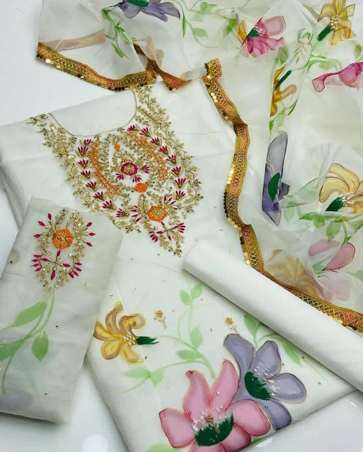 PAINT Collection – Indian Organza Heavy Handwork 3PC Suit - Image 3