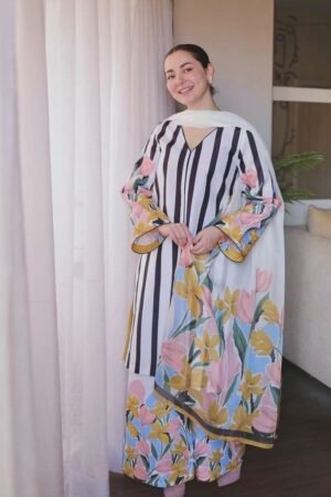 3-Piece Unstitched Swiss Jacquard Lawn Suit with Digital Print