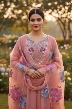 Fancy Wedding 3-Piece Dress with Organza Mirror & Tilla Work