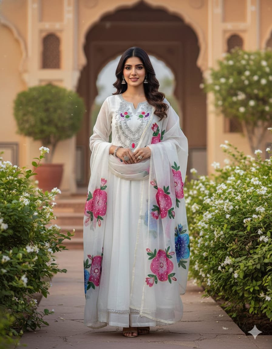 Fancy Wedding 3-Piece Dress with Organza Mirror & Tilla Work - Image 5