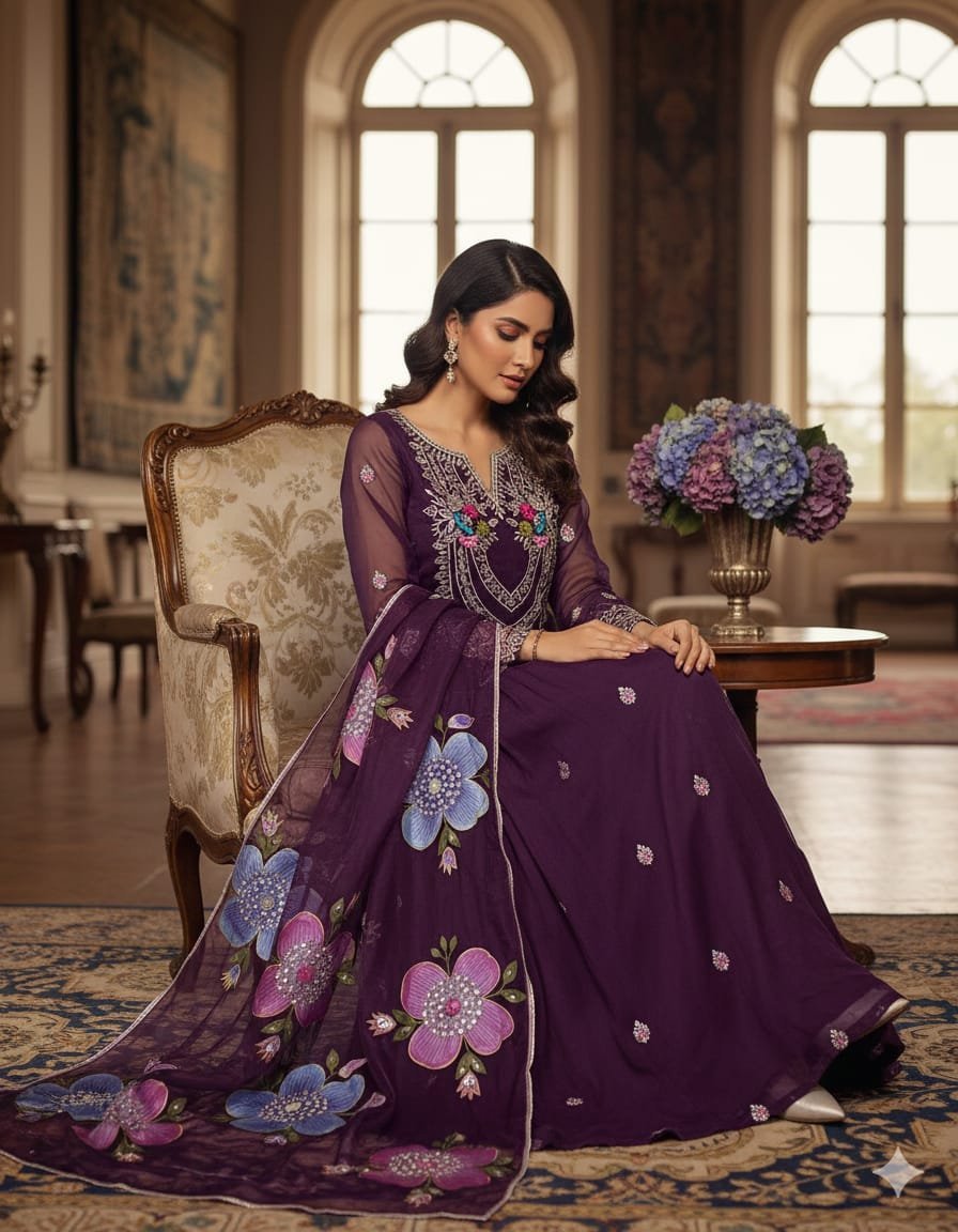 Fancy Wedding 3-Piece Dress with Organza Mirror & Tilla Work - Image 4