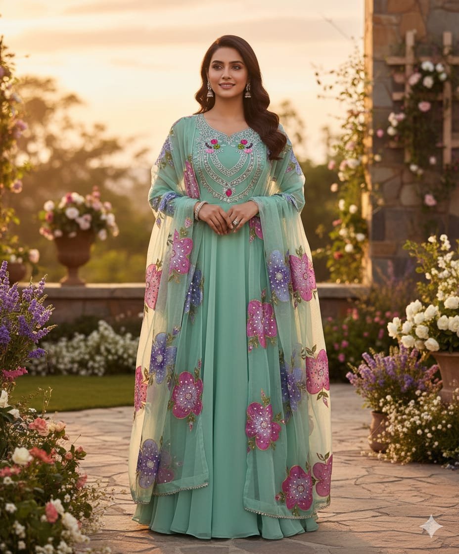 Fancy Wedding 3-Piece Dress with Organza Mirror & Tilla Work - Image 7