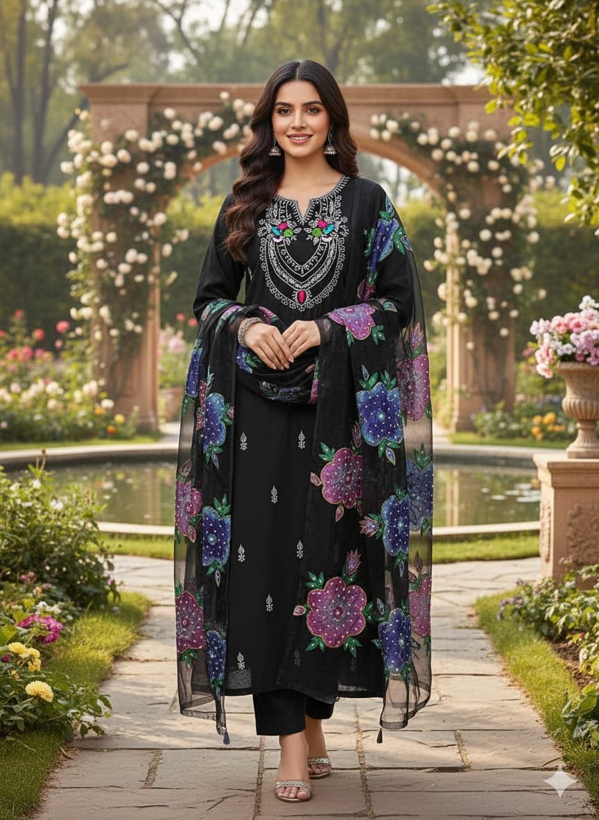 Fancy Wedding 3-Piece Dress with Organza Mirror & Tilla Work - Image 6