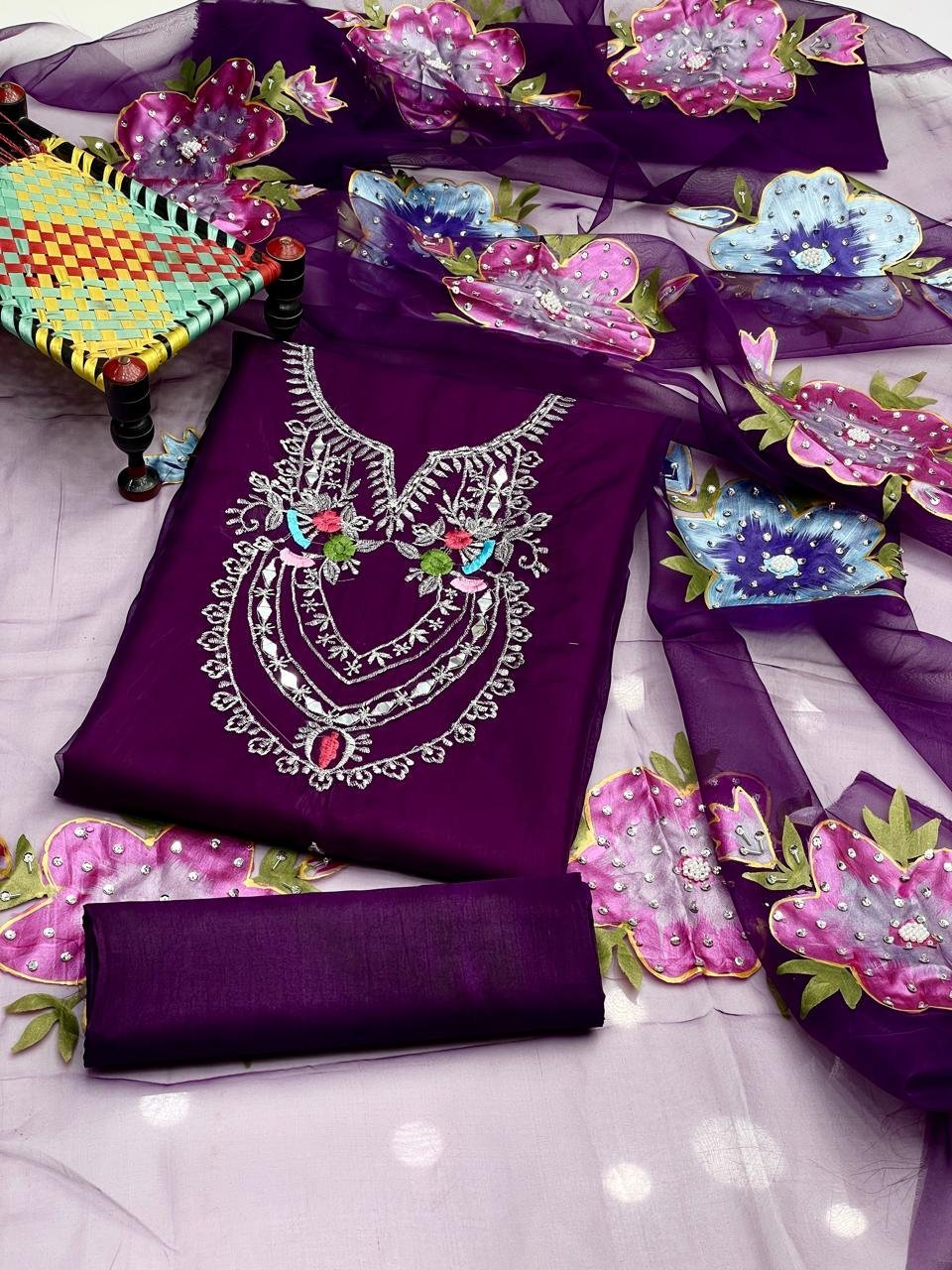 Fancy Wedding 3-Piece Dress with Organza Mirror & Tilla Work - Image 13