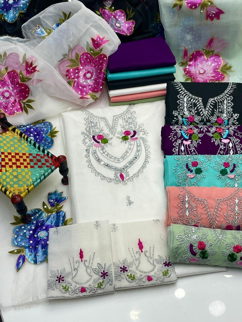 Fancy Wedding 3-Piece Dress with Organza Mirror & Tilla Work - Image 9