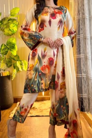 Charizma Digital Printed Shamooz Silk 3-Piece Dress