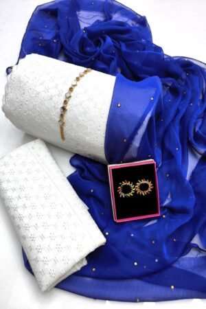 Chicken Kari Cotton 3-Piece Dress with Net Dupatta