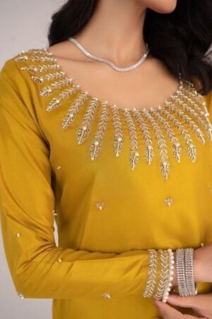 Kattan Silk Party Wear 3-Piece Dress with Handwork