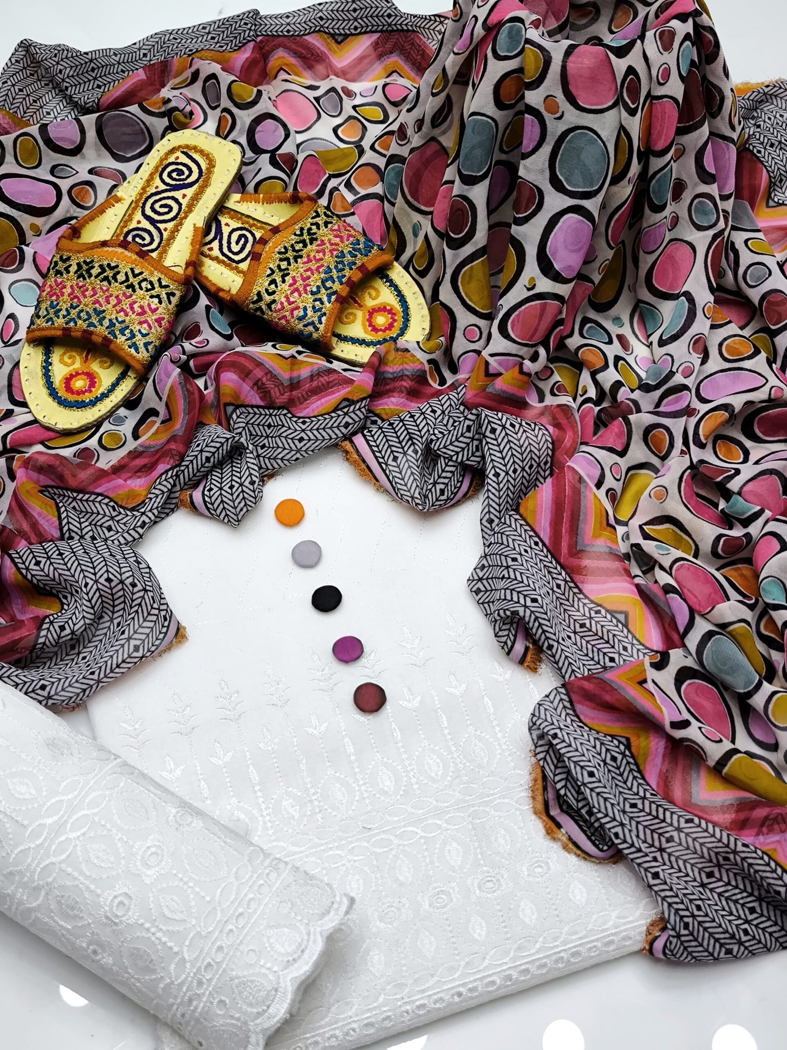 Chicken Kari Cotton Suit with Crinkle Dupatta