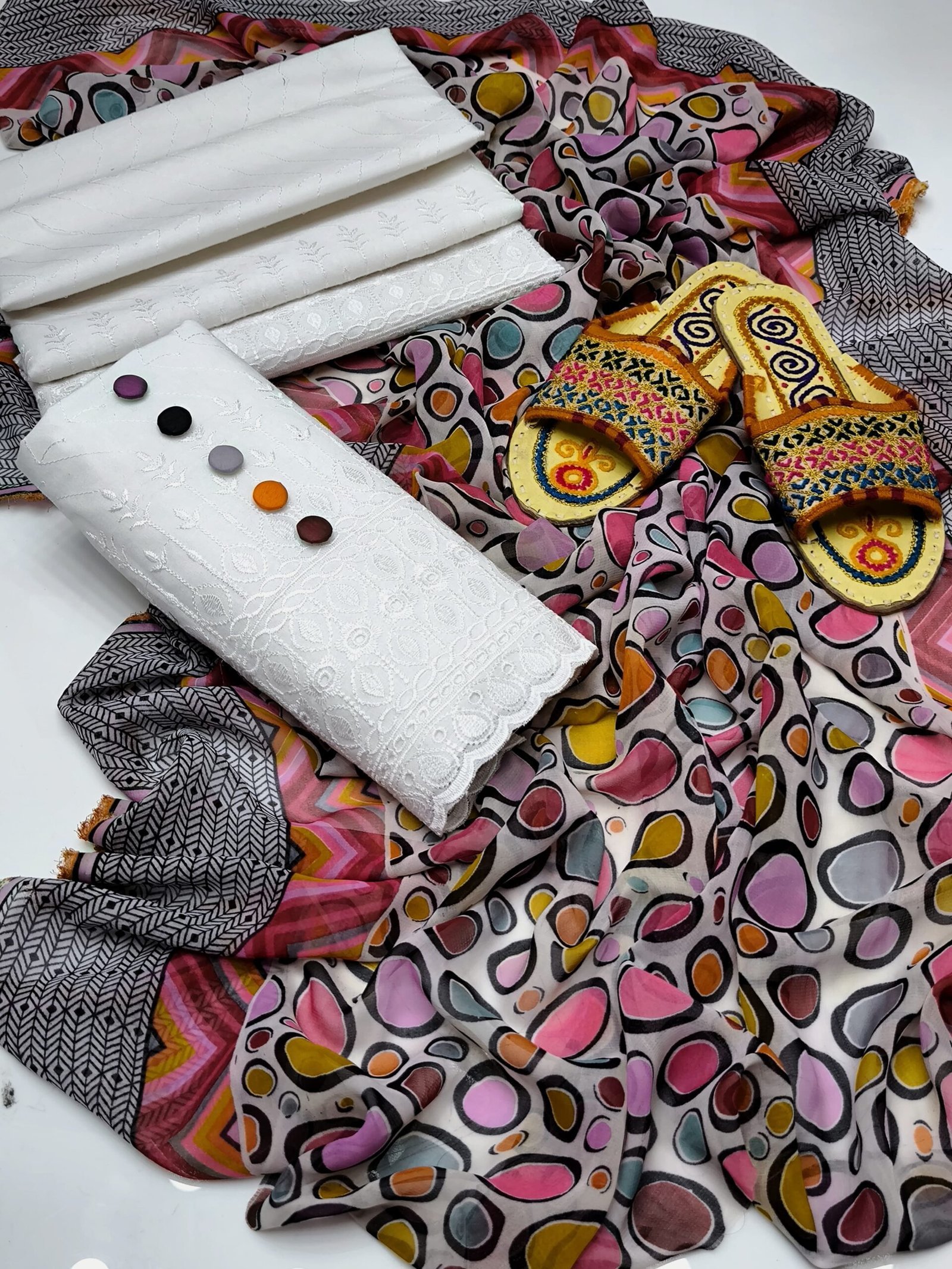 Chicken Kari Cotton Suit with Crinkle Dupatta - Image 3