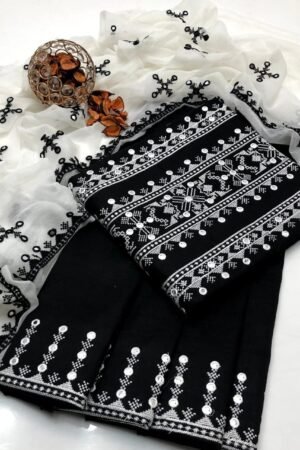 Cross Stitch Contrast Lawn Cotton 4PC Suit with Mirror Embroidery