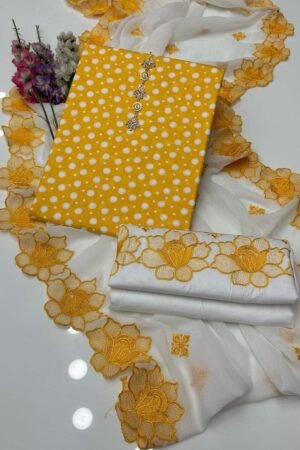 Printed Lawn Cotton 3PC Suit with Embroidered Chiffon Dupatta