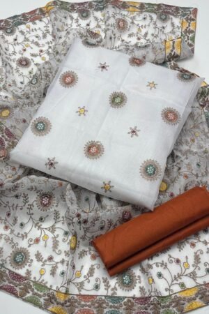 Khaddi Net Embroidered 3PC Dress with Heavy Jaal Dupatta