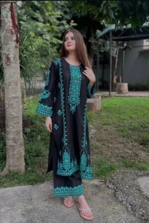 Casual Cotton Embroidered 2PC Dress