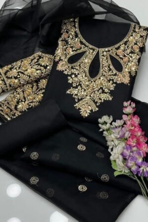 Indian Organza Nagina & Beads Work 3PC Dress with Kattan Silk Trouser