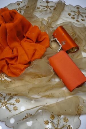 Chiffon Kundan Work 3PC Suit with Handpaint Organza Dupatta