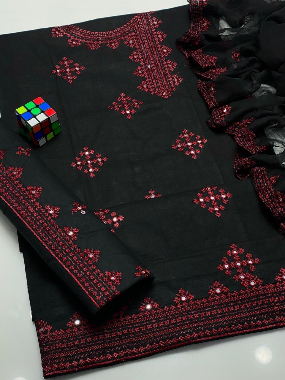 Anarkha Style Heavy Embroidered Lawn Cotton 3PC Suit - Image 10