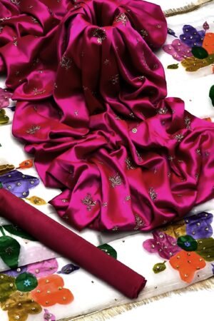 Shamoz Silk 3mm Embroidered Shirt with Organza Handpaint Dupatta 3PC Suit