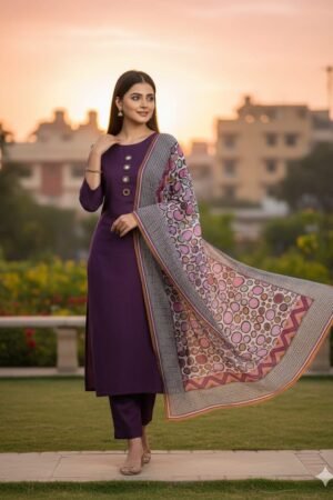 Chiffon Digital Printed Dupatta with Kattan Silk 3PC Suit