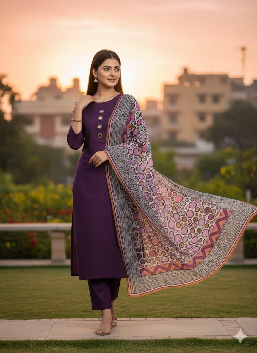 Chiffon Digital Printed Dupatta with Kattan Silk 3PC Suit