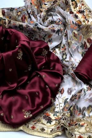 Heavy Indian Organza Dupatta 3PC Suit with 3mm Embroidered Shirt