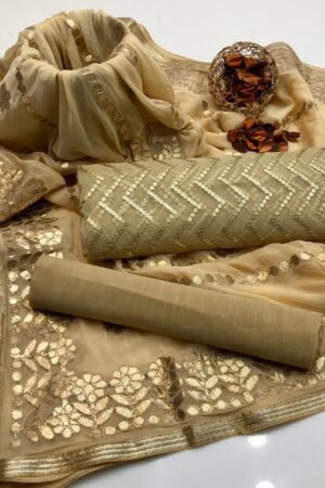 Pure Indian Silk 3PC Unstitched Suit with Gotta Work Dupatta