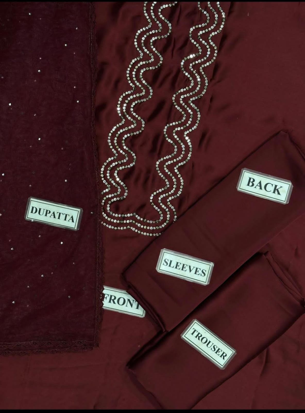 Unstitched Shamoz Silk Suit with Kundan Work & Lace Dupatta – 3 Piece - Image 6