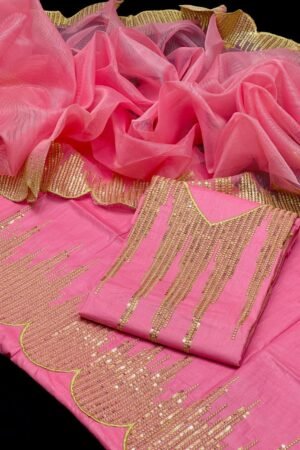 Lawn 3PC Suit with 3mm Sequence Embroidery & Khadi Net Cutwork Dupatta