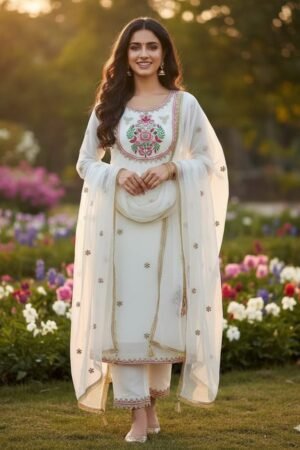 Pure Indian Organza 2PC Suit with Multi Embroidery & Nagina Work