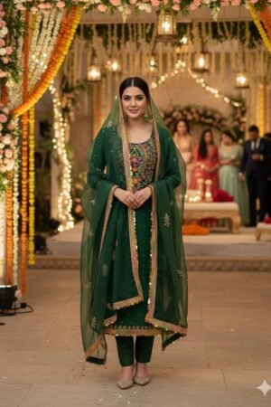 Pure Indian Organza 3PC Suit with Multi Embroidery & Nagina Work