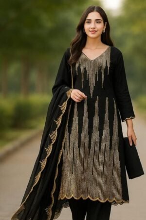 Skin Black 3PC Soft Cotton Lawn Suit