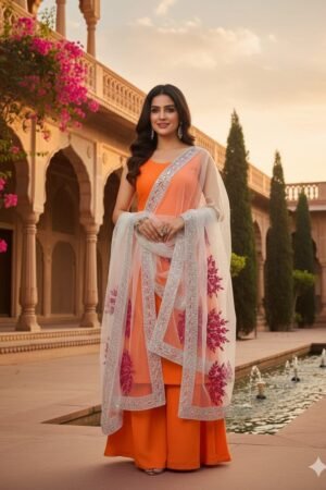 New Fancy Collection 3PC Shine Kattan Silk Suit with Real Mirror Work
