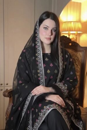 Beautiful Eid Wear 3PC Cotton Suit with Cross Stitch Embroidery & Chiffon Dupatta