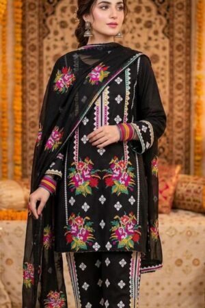 Gulab Contrast Multi Embroidered Lawn Cotton 3PC Suit