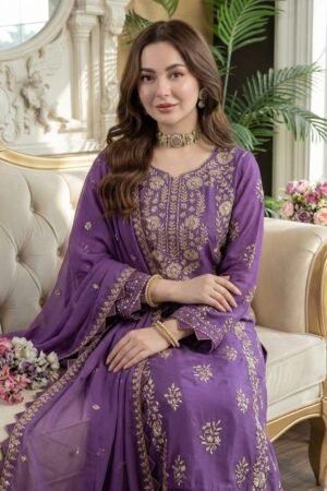 Handmade Gotta Kinari Embroidered GTM Lawn 3PC Suit with Chiffon Dupatta