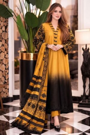 Premium Shamoze Silk 3-Piece Suit with Handwork Neck & Digital Print Dupatta