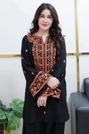 Luxury Embroidered Poly Cotton 3-Piece Suit for Women – Shirt, Trouser & Sleeves